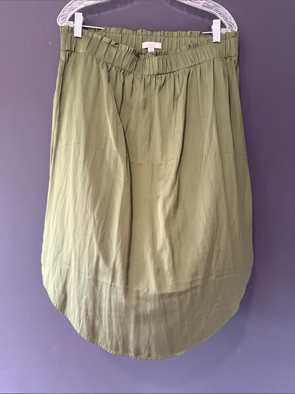 LOFT Olive High-Low Midi Skirt with Elastic Waist